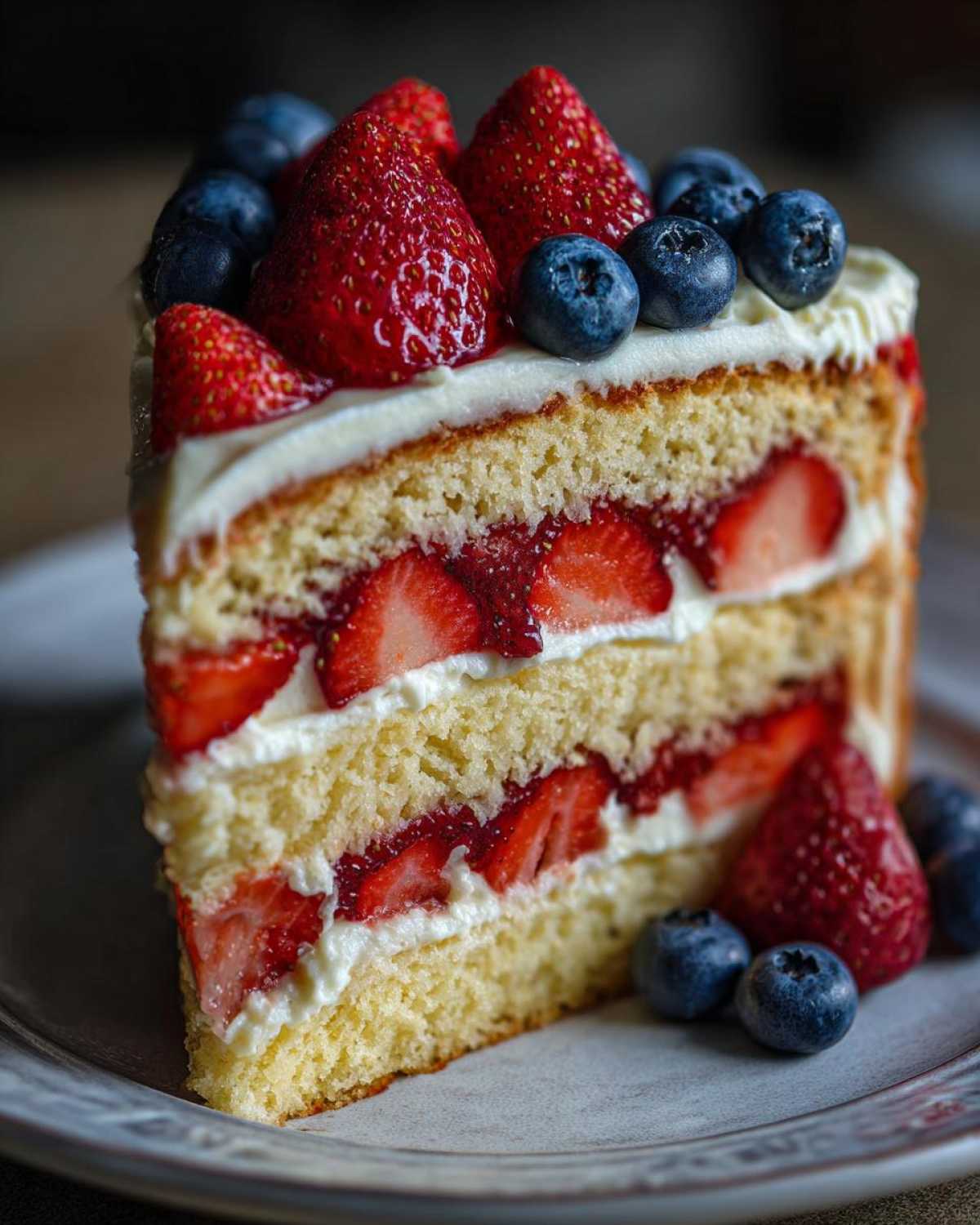American Flag Cake with Berries (4th of July Cake) - detail 1