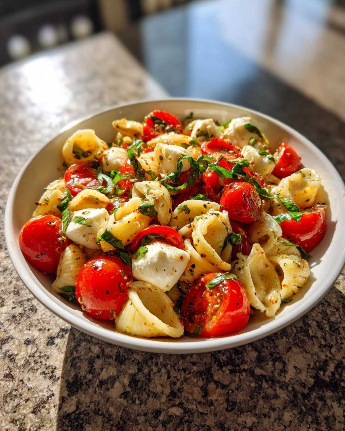 Caprese Pasta Salad (Tomato, Mozzarella & Basil Pasta) - detail 1
