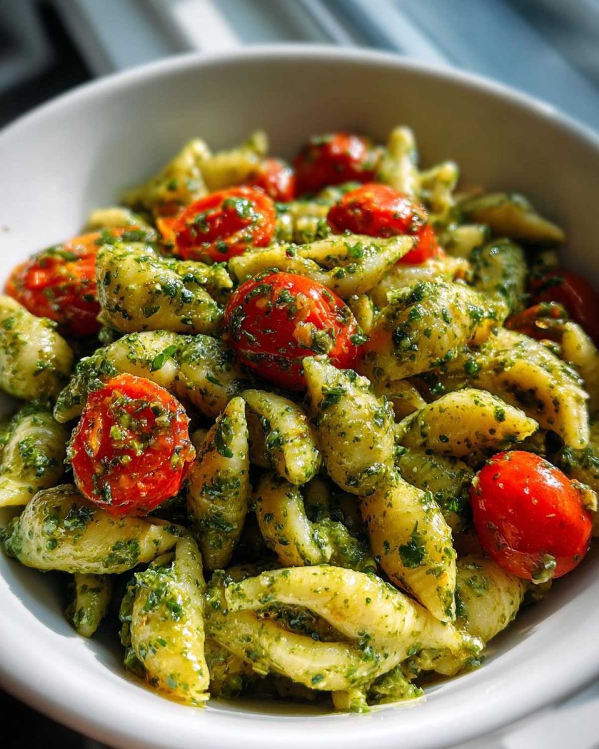 Pesto Pasta Salad with Cherry Tomatoes - detail 1