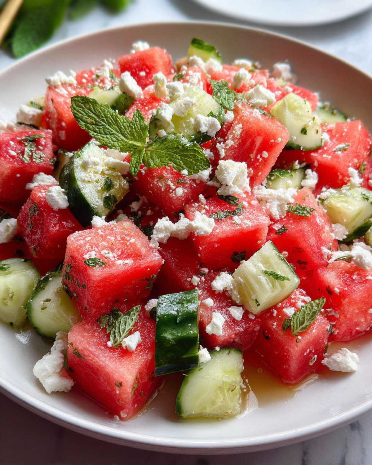 Watermelon Feta Cucumber Salad (Refreshing Summer Salad) - detail 1