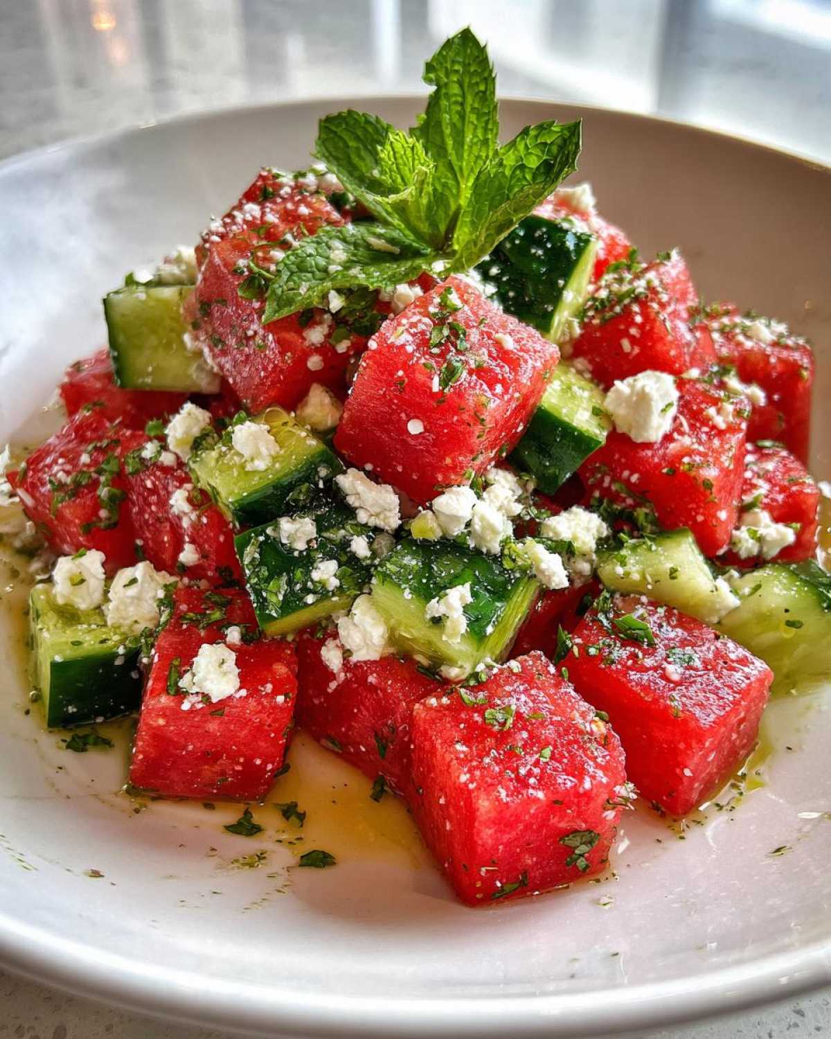 Watermelon Feta Cucumber Salad (Refreshing Summer Salad) - detail 3