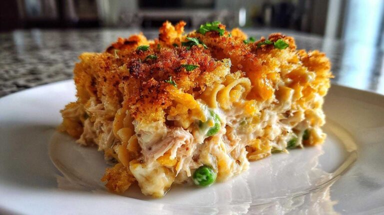 Cheesy Tuna Noodle Casserole with a Crumb Topping