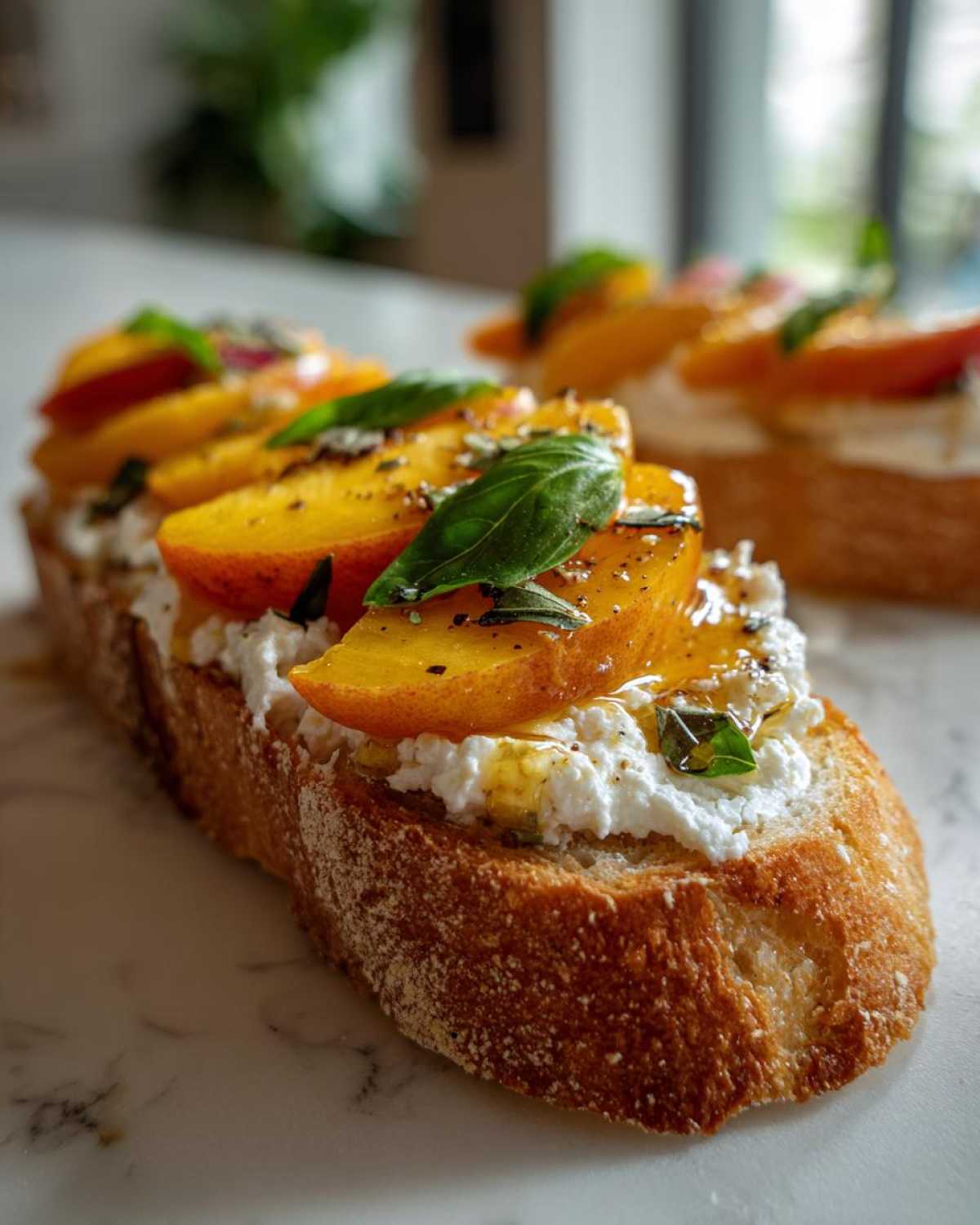 Peach Bruschetta with Goat Cheese & Honey - detail 1
