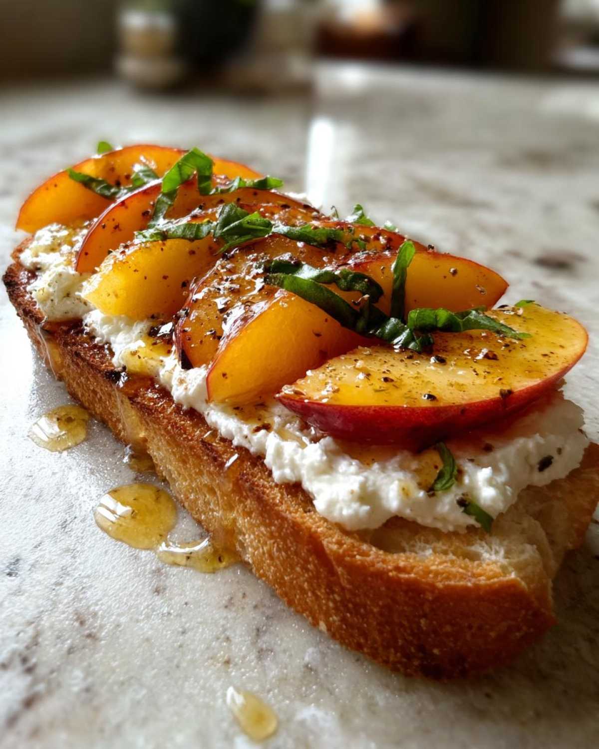 Peach Bruschetta with Goat Cheese & Honey - detail 2