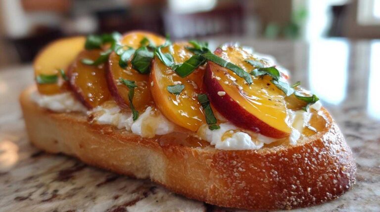 Peach Bruschetta with Goat Cheese & Honey