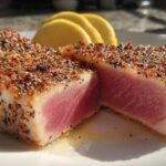 Seared tuna steak with lemon pepper